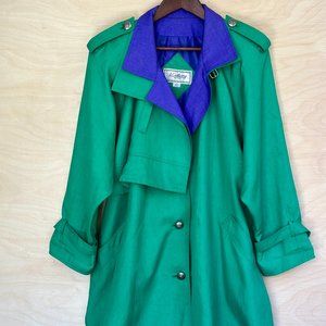 Vintage J. Gallery Green Purple Long Sleeve Trench Coat Retro Size 11/12 P